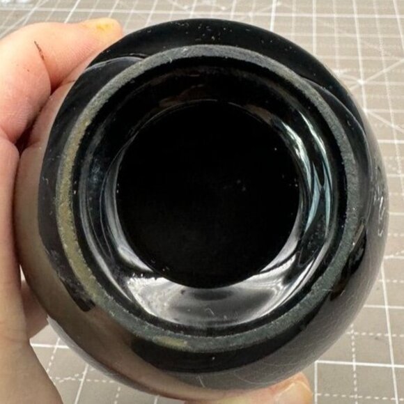 Arts & Crafts Black Amethyst Glass Vase Hand Written Design Phone Wings - Picture 4 of 6